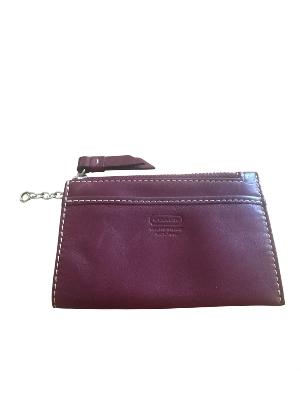 Coach Burgundy Leather Card Case Wristlet with Chain
